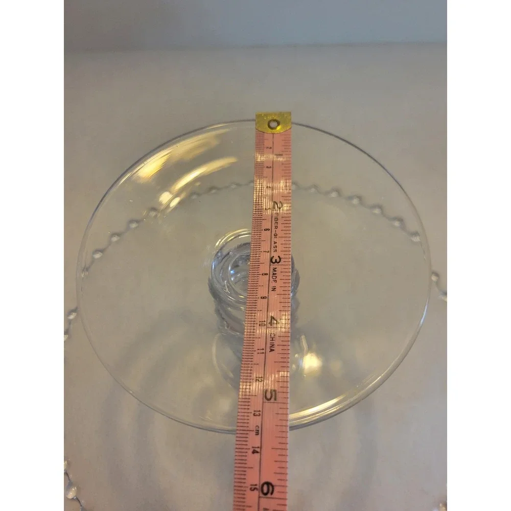 Cake‎ Stand 11in Clear Glass Beaded Rim Stacked Ball Pedestal Base Dessert Party